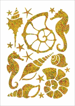 Meerestiere in Hologramm Gold, Folien Bügelmotiv in A5